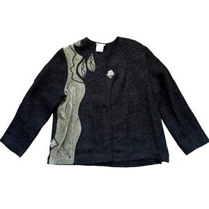 Le Blanc Mouton Knit Mohair Blend Cardigan Sweater Women's Black Green Winter